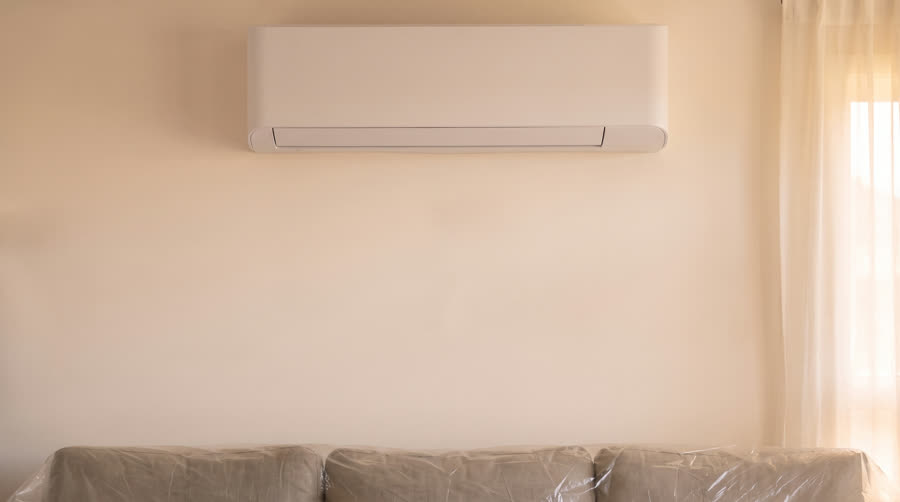 Close-up of a newly installed air conditioning unit